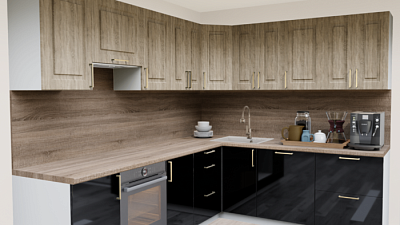 Кухня угловая Дуб светлый - Черный